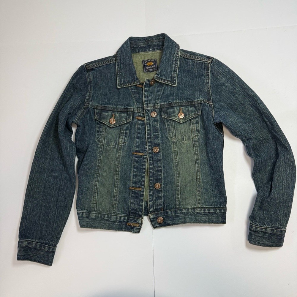 Route 66 Denim Jacket Womens XSmall Cropped Button Front Classic Blue Jean